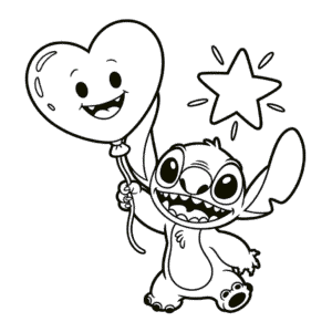 Desenho do Stitch e Coração para Colorir