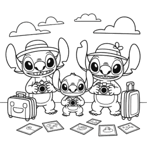 Desenho do Stitch e dos Primos para Colorir