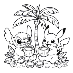 Desenho do Stitch e Pikachu para Colorir