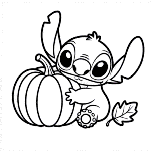 Desenho do Stitch no Dia de Ação de Graças para Colorir