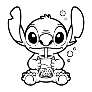 Desenho do Stitch Segurando Boba para Colorir
