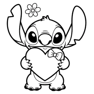 Desenho do Stitch Segurando um Coração para Colorir