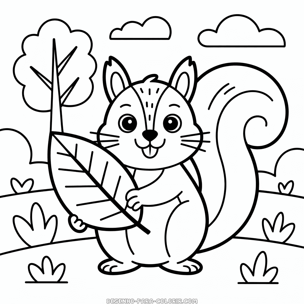 Desenho Fácil e Fofo do Outono para Colorir
