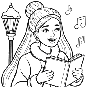 Desenho da Barbie Cantando Canções de Natal para Colorir