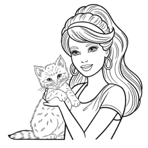 Desenho da Barbie com Gatinho para Colorir
