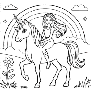 Desenho da Barbie com Unicórnio para Colorir