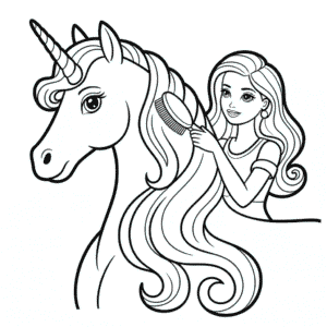 Desenho da Barbie e do Unicórnio para Colorir