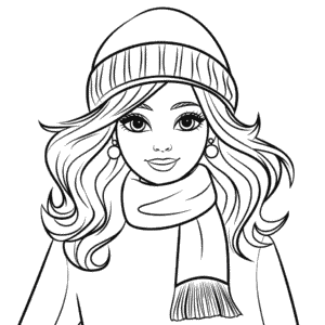 Desenho da Barbie em Roupa de Inverno para Colorir