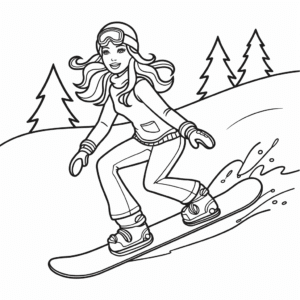 Desenho da Barbie Fazendo Snowboard para Colorir