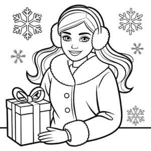 Desenho da Barbie no Inverno para Colorir
