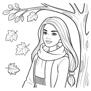 Desenho da Barbie no Outono para Colorir