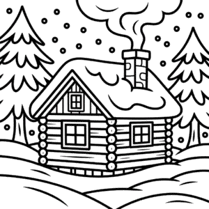 Desenho da Cabana no Inverno para Colorir
