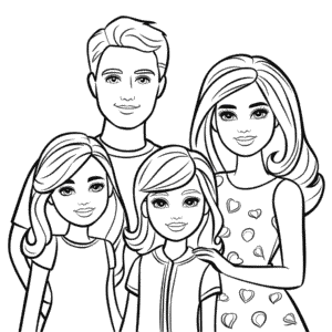 Desenho da Família Barbie para Colorir