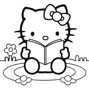 Desenho da Hello Kitty Lendo para Colorir