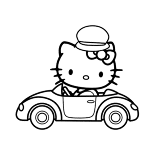 Desenho da Hello Kitty no Carro para Colorir