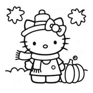 Desenho da Hello Kitty no Outono para Colorir
