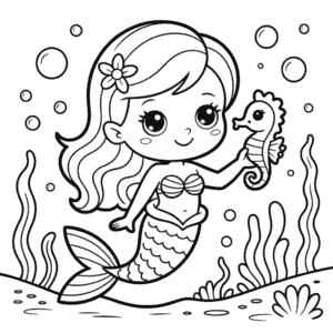 Desenho da Sereia Fofa para Colorir