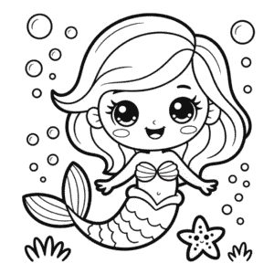 Desenho da Sereia Kawaii para Colorir