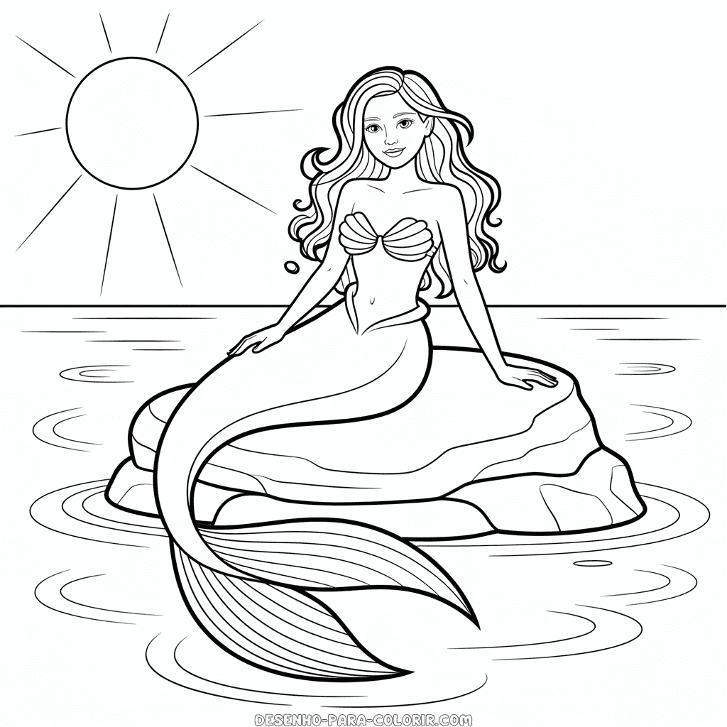Desenho da Sereia Realista para Colorir