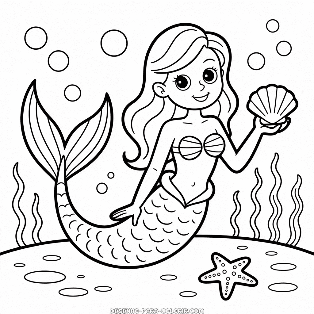 Desenho de Sereia Realista para Colorir