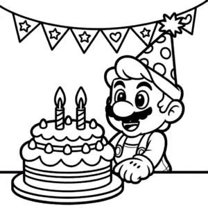 Desenho do Aniversário Feliz do Mario para Colorir