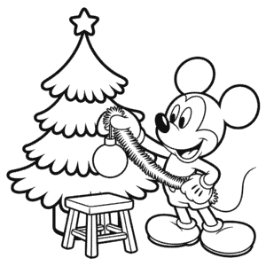 Desenho do Árvore de Natal e Mickey Mouse para Colorir