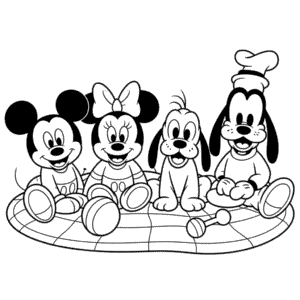 Desenho do Bebê Mickey, Minnie, Pluto, Pateta para Colorir