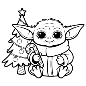 Desenho do Bebê Yoda Natalino para Colorir