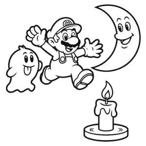 Desenho do Boo Fantasma e Mario para Colorir