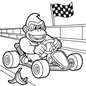 Desenho do Donkey Kong no Mario Kart para Colorir