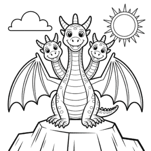 Desenho do Dragão de Três Cabeças para Colorir