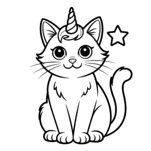 Desenho do Gato com Chifre de Unicórnio para Colorir