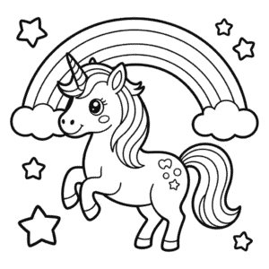 Desenho do Lindo Arco-íris e do Fofo Unicórnio para Colorir