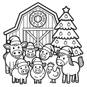 Desenho do Sítio de Animais Natalinos para Colorir