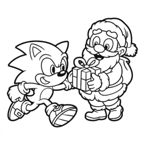 Desenho do Sonic e Papai Noel para Colorir
