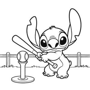 Desenho do Stitch jogando Baseball para Colorir