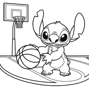 Desenho do Stitch Jogando Basquete para Colorir