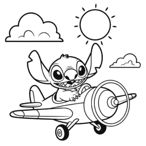 Desenho do Stitch no Avião para Colorir