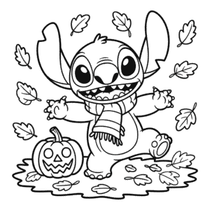 Desenho do Stitch no Outono para Colorir