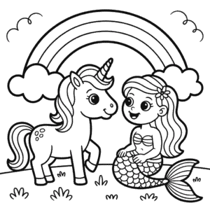 Desenho do Unicórnio e da Sereia para Colorir