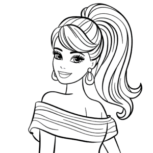 Desenho da Barbie com Rabo de Cavalo para Colorir