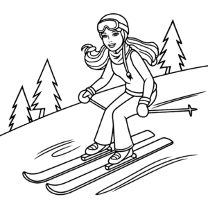 Desenho da Barbie Esquiando para Colorir