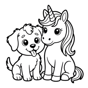 Desenho do Cachorro e Unicórnio para Colorir