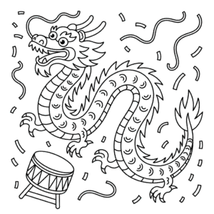 Desenho do Dragão do Ano Novo Chinês para Colorir
