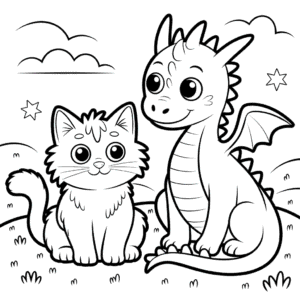 Desenho do Gato e Dragão para Colorir