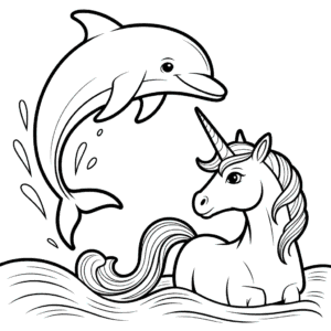 Desenho do Golfinho e Unicórnio para Colorir
