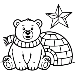 Desenho do Urso Polar Natalino para Colorir