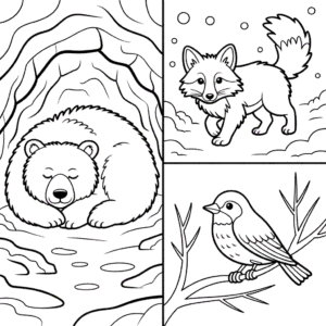 Desenho dos Animais da Floresta no Inverno para Colorir